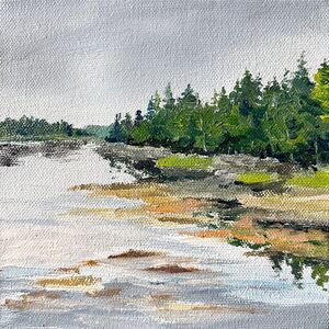 6x6x1.5 Maine Original Oil Landscape Canvas Painting Acadia Rocks Ocean Signed